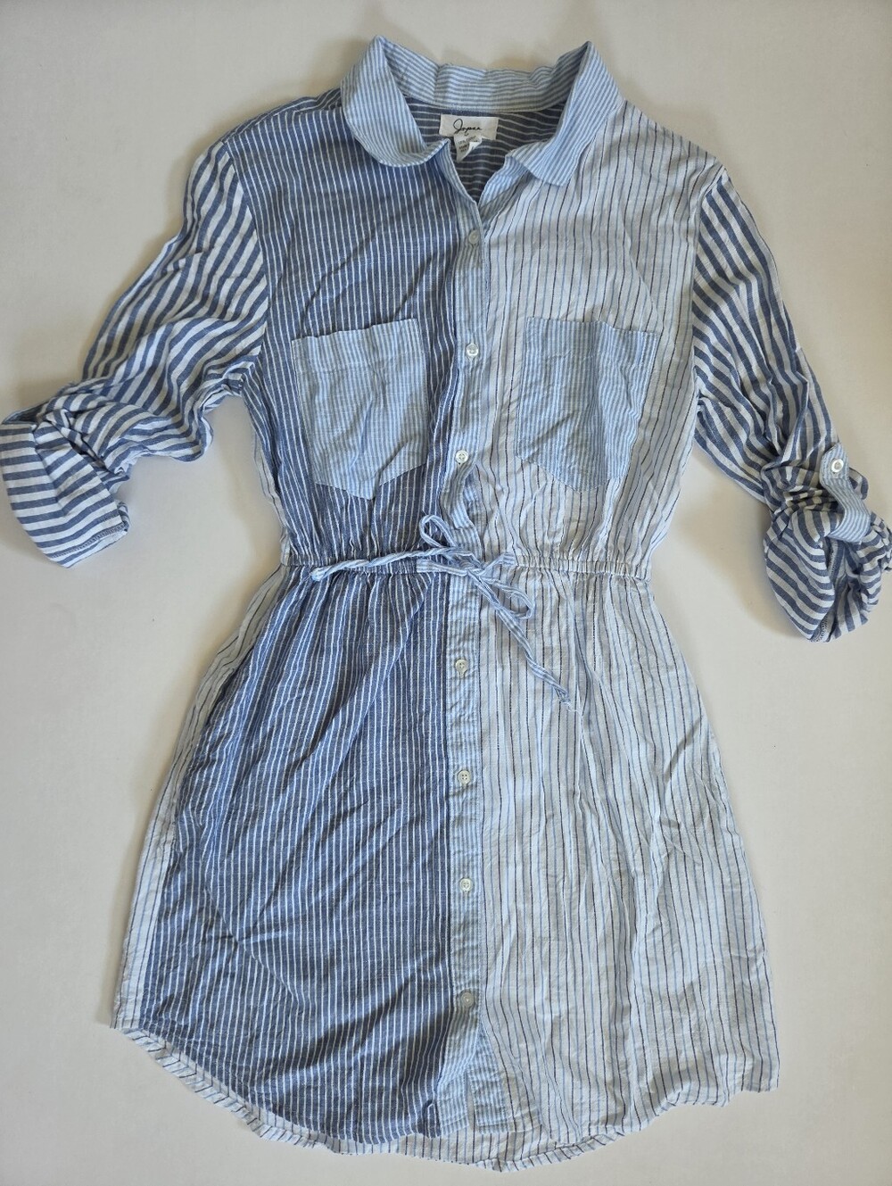 Japna blue pinstripe collared shirtdress mini 100% cotton collegiate office S